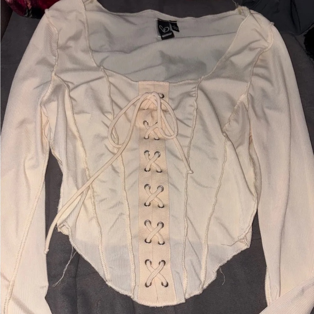 Windsor Cream Lace-Up Crop Top